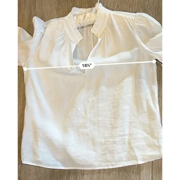 NEW Frame white Linen-Blend Ruffle-Trimmed Top Size XS
